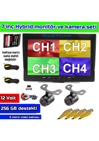 256 Gb Destekli 7 İnç Hybrid Dvr Monitör Ve 2 Adet Kelebek Kamera