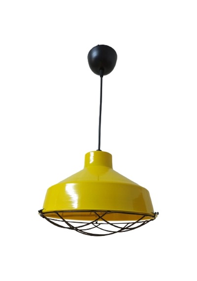 Dylight Retro Metal Sarı Kafesli Dekoratif Tekli Kafe Mutfak Aydınlatma Avize Çap:30 Cm Beyaz
