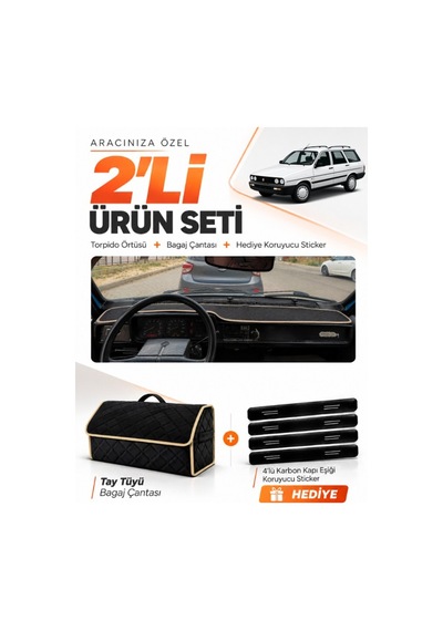 Renault 12 Toros Kapaksız 1969-2000 Uyumlu Torpido Örtüsü + Tay Tüyü Çanta Seti - Siyah Bej