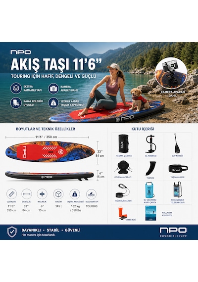 Npo Flow Stone 350x84x15cm Şişme Premium Sup Paddle Board 162kg Kürek Pompa Çanta Koltuklu Full Set