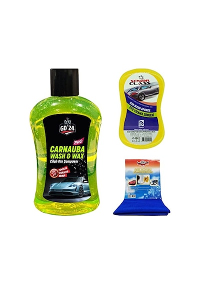 Carnauba Cilalı Oto Şampuanı 1 Lt + Mikrofiber Bez + Sünger