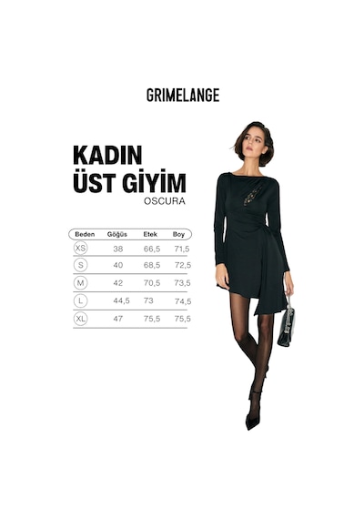 Grımelange Oscura Kadın Yuvarlak Yaka Göğüs Dekoltesi Dantelli Büzgülü Önden Yırtmaçlı Siyah Elbise Siyah