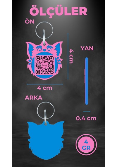Petjoo 2.Nyan Cat Mavi-Pembe Qr'lı Kedi Künyesi