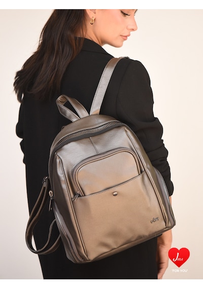 Jara Bag Freya Kadın Sırt Çantası Şık, Yumuşak Dokulu Ve 5 Bölmeli Gümüş