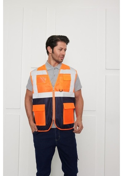 Orange Safety Mühendis Tipi İkaz Yeleği Turuncu-lacivert
