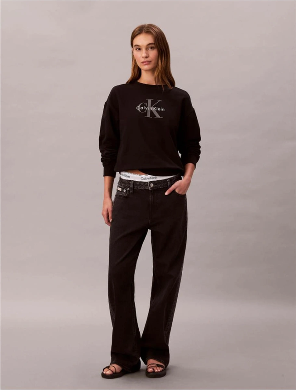 Calvin Klein Ck Lv047b234g Ls Monologo French Terry Rlxd Cr Kadın Sweatshırts-10859 Bordo
