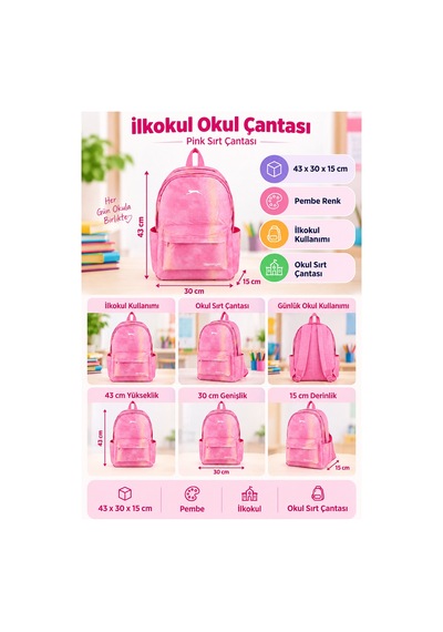 İlkokul Okul Çantası Slazenger Armor Pink Sırt Çantası 43x30x15 Cm Desenli
