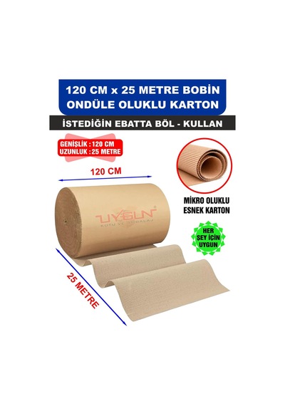 120 Cm X 25 Metre Bobin Ondüle Oluklu Karton, Kargo Kartonu, Paketleme Kartonu 25 Adet