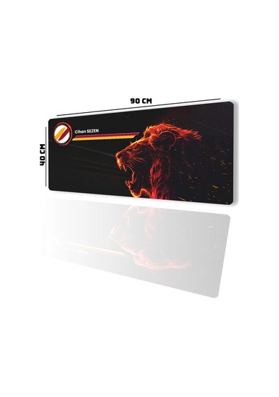 Sonictouch Kişiye İsme Özel Aslan Figürlü Sarı Kırmızı Fotoğraflı Xxl Dikişsiz Gamer Klavye Mousepad Mousepad
