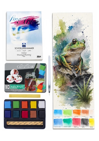 25x35 15 Sayfa Teknik Çizim Kağıdı 200 Gr Cretacolor Tablet Sulu Boya 10 Renk Set