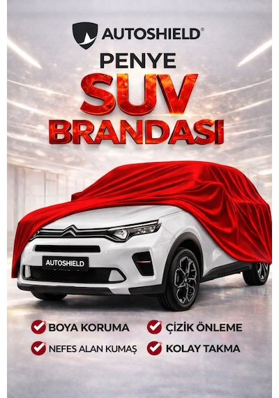 Citroen C3 Aircross Penye Suv Araç Brandası Kalın Kumaş Garaj Brandası Oto Araç Koruma Örtüsü Kırmız