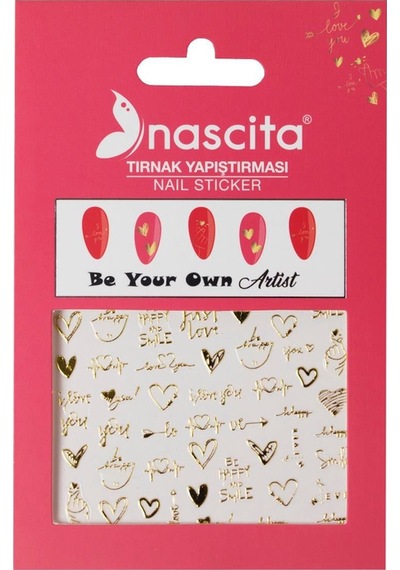 Nascita Tırnak Üstü Sticker Gold Kalp Temalı