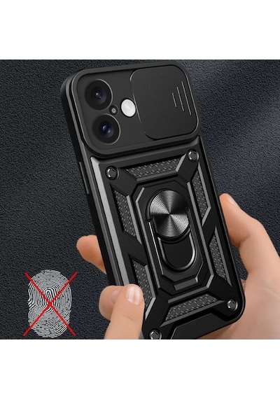 Newface Apple İphone 16 Kılıf Pars Lens Yüzüklü Silikon - Siyah