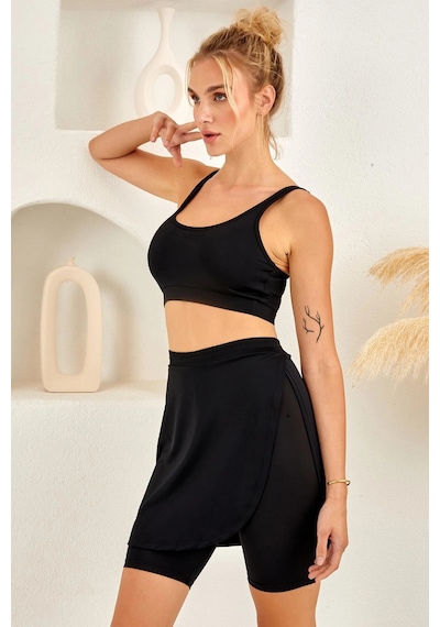 Lapieno Şort Etekli Bikini Takım 4264 Siyah