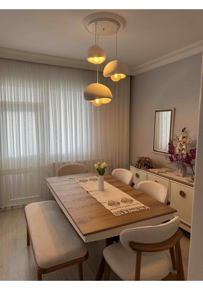 3 Lü Sarkıt Avize Rustik 20-30-40 Cm Modern Bohem Beton Görünüm Ampul Dahil Değildir Beyaz