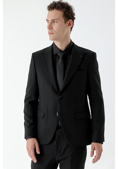 Morven Erkek Basic Düz Slim Fit Takım Elbise Gömlek + Kravat - Siyah Morven Erkek Basic Düz Slim Fit Takım Elbise Gömlek + Kravat - Siyah