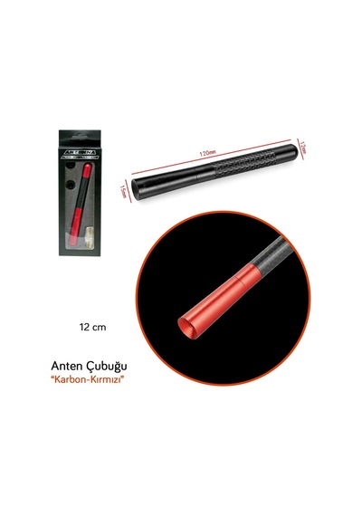 Pmx Çubuk Anten Spor Alüminyum Kırmızı-karbon 12 Cm