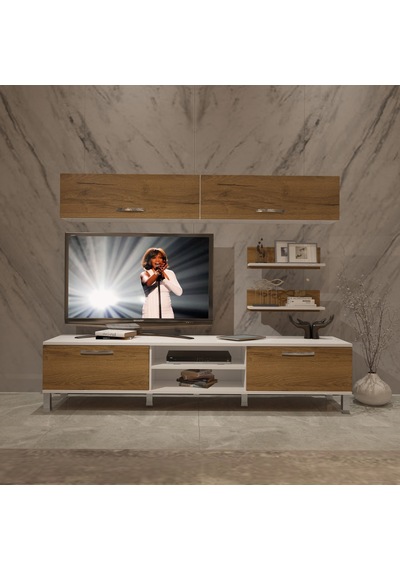 Decoraktiv Eko 5 Mdf Dvd Krom Ayaklı Tv Ünitesi Tv Sehpası - Beyaz Pera Beyaz - Meşe Decoraktiv Eko 5 Mdf Dvd Krom Ayaklı Tv Ünitesi Tv Sehpası - Beyaz Pera Beyaz - Meşe
