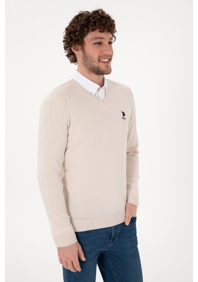 U.S. Polo Assn. Erkek Krem Melanj Basic Kazak 50288881-VR159