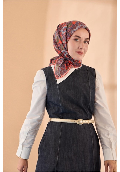 Silk Home Yaz Esintisi Eşarp 150002-15 Parlak Turuncu, Mavi, Yeşil, Gri