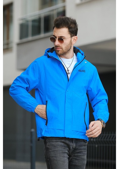 Oksit Save Baskılı Suya Dayanaklı Slim Fit Erkek Mevsimlik Mont Yağmurluk 001