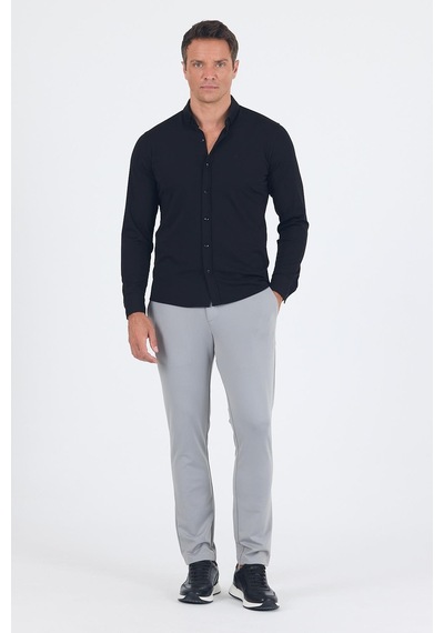 İmza Siyah İtalyan Düğmeli Yaka Uzunkol Cepsiz Slim Fit Gömlek 1004250254 Siyah