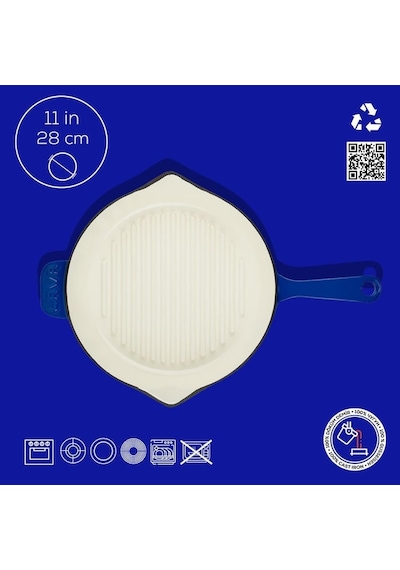 Lava Döküm Yuvarlak Izgara Tavası Döküm Demir Yekpare Saplı Edition Serisi Çap Ø 28cm Mavi
