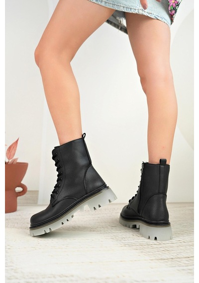 Nesil Shoes Dvm 5010 Siyah Bağcıklı Kadın Bot-siyah Siyah