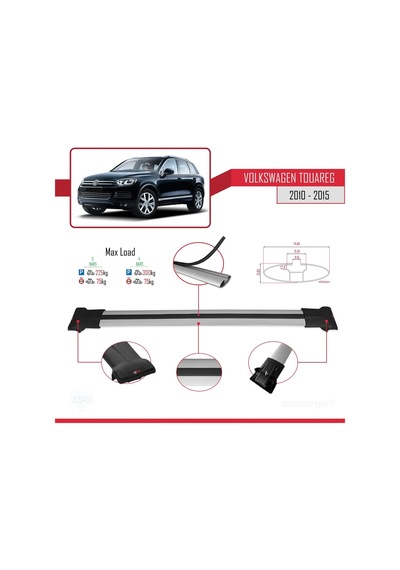 Volkswagen Touareg 2010-2015 Arası İle Uyumlu Fly Model Ara Atkı Tavan Barı Gri 3 Adet Bar
