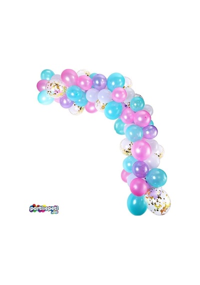 Zincir Balon Seti Pembe - Mavi - Mor / Konfetili 130 Adet Balon A
