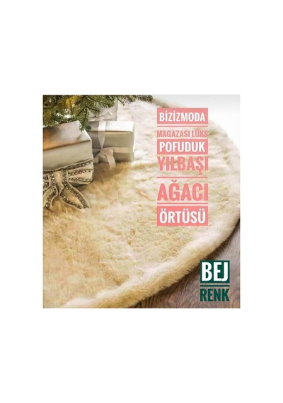 Yeniyıl Yılbaşı Çam Ağacı Örtüsü 100 Cm Çaplı Yuvarlak Krem Renk Ağaç Altı Örtüsü
