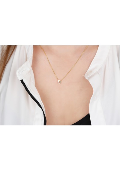 Glorria Gümüş 3 Boyutlu Minimalist B Harfi Kolye Sarı