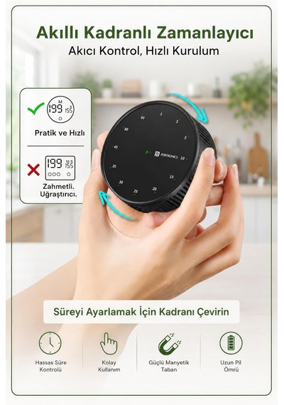 Siyah Led Göstergeli Mekanik Mutfak Manyetik Ve Ayaklı Zamanlayıcı Timer Thr396sy Çok Renkli