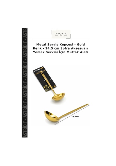 Metal Servis Kepçesi - Gold Renk - 24.5 Cm Sofra Aksesuarı Yemek Servisi İçin Mutfak Aleti