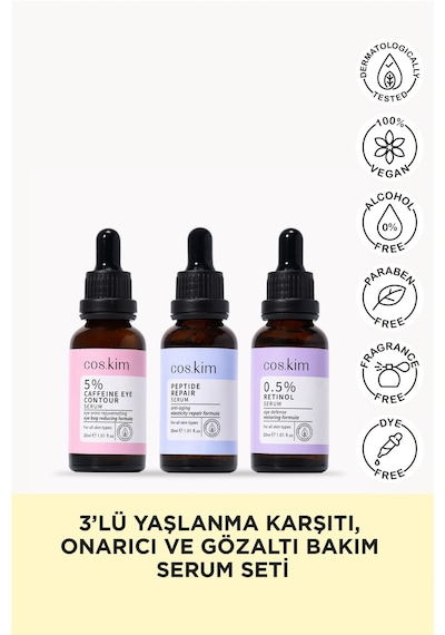 3 Lü Kırışıklık Önlemeye Yardımcı, Yaşlanma Karşıtı Ve Göz Altı Bakım Sağlayan Serum Seti