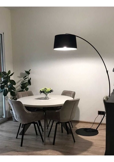 Riolight Vıntage, Modern Siyah Metal Gövde 1xe27 Siyah Kumaş Hareketli Başlık Lambader,köşe Lambası
