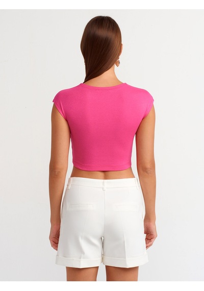Dilvin Pamuk Ve Modal Karışımlı Crop Top Fuşya