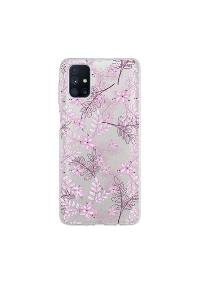 Samsung Galaxy Uyumlu M51 Kapak Floral Pudra Tasarımlı Şeffaf Silikon Kılıf