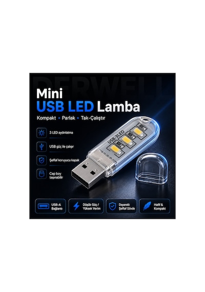 Yeni 2026 Kompakt Mini Usb Led Aydınlatma Taşınabilir Masa Lambası 3 Led Smd Parlak Beyaz Işık Laptop Pc Powerbank Uyumlu Şeffaf Gövde Koruyucu Kapaklı Kitap Okuma Kamp Gece Lambası Dayanıklı