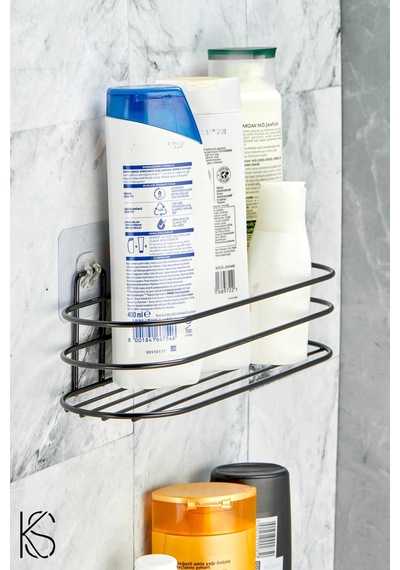 Buççin Online Mağaza Yapışkanlı Siyah 2li Banyo Düzenleyici Şampuanlık Sabunluk Oval Bayo Duş Rafı Organizer Metal Siyah Çok Renkli