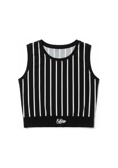 Kız Çocuk Pamuklu Çizgili Crop Bluz-16801 Siyah
