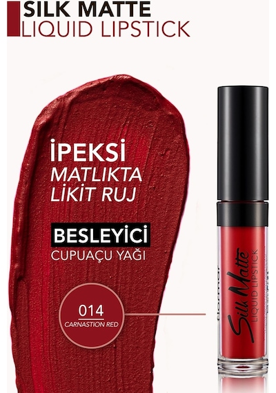 Flormar Kadife Dokulu Likit Mat Ruj - Silk Matte Liquid Lipstick - 014 CARNATION RED - 8690604505418