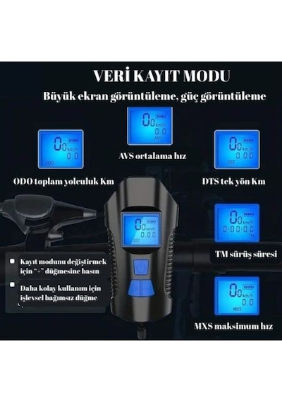 Hız Göstergeli Su Geçirmez Bisiklet Farı Net Ve Güvenli Görüş Pratik Ve Şarj Edilebilir Çok Renkli