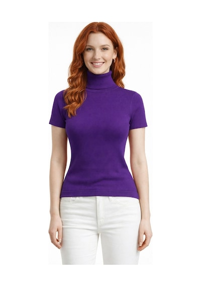 Neden Tekstil Boğazlı Yarasa Kollu Fitilli Crop Bluz - Mor