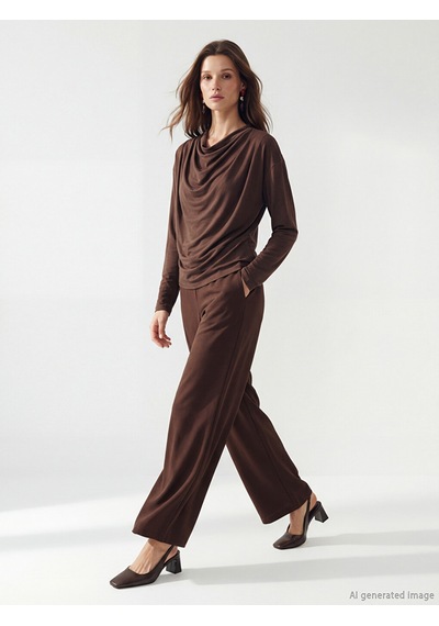 Lcw Modest Kahverengi Beli Lastikli Geniş Paça Kadın Pantolon