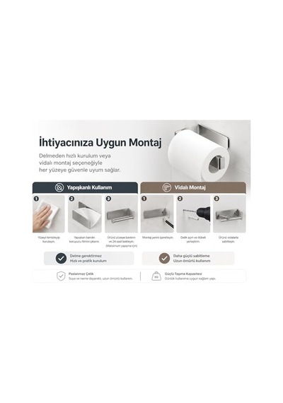 Kağıdı Tutucu Premium Paslanmaz Çelik Yapı Kolay Monte Edilebilir Duvar Askısı Banyo Ve Mutfaklar Için Şık Ve Çok Renkli