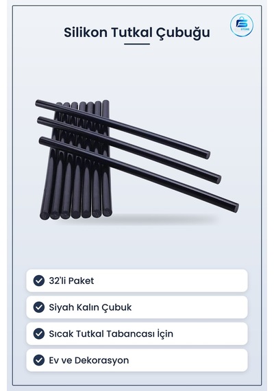 Siyah Kalın Silikon Tutkal Çubuğu 32'li Yapıştırıcı Hırdavat Ev D