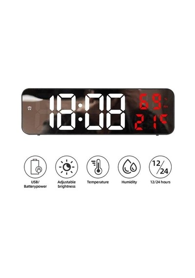 Valkyrie Nem Ölçer Dereceli Led Duvar Ve Masa Alarm Saati Kırmızı Genel