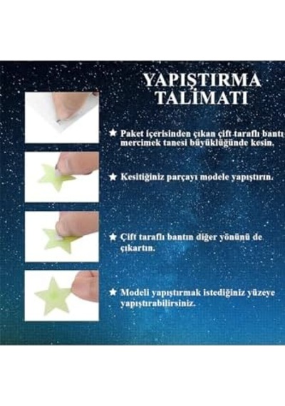 Sticker Karanlıkta Parlayan Fosforlu Ay Ve Yıldız Tasarımlı Dekoratif 50 Adet Yıldız