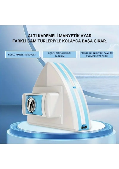 Polham 3-30 Mm Çift Cam Uyumlu Ev Ve Ofis Manyetik Cam Temizleyici, Çift Taraflı, Güvenli İpli Süper Etkili Cam Temizleyici Beyaz